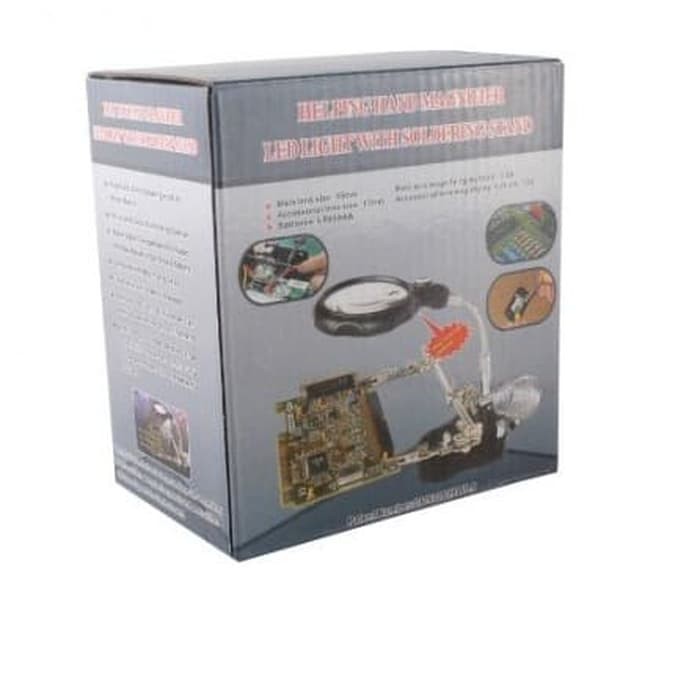 Penjepit PCB Holder Solder Dengan Kaca Pembesar Plus Lampu
