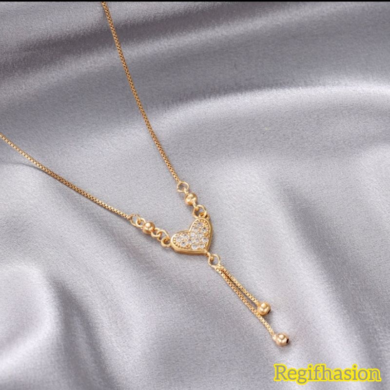 Kalung titanium liontin love gold fashion wanita terlaris anti karat tidak luntur