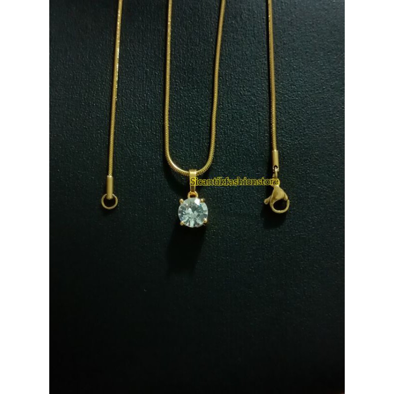 Kalung Titanium Gold Wanita Kalung Titanium Wanita Anti Karat Fashion Korea Permata Zircon K129 Anti Karat selamanya Kalung Wanita Gold