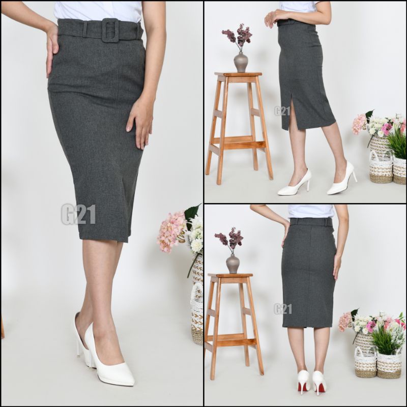Rok Kerja Hitam Pendek Span Sepan 3/4 dan 7/8 Bahan Formal Kantor-7/8 Abu Tua