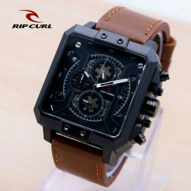 Jam Tangan Keren Pria Ripcurl Segi Chrono Leather Brown Premium