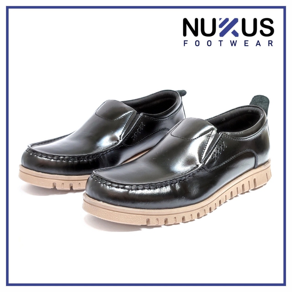 Nukus Sepatu Pria Casual Slip On Loafer Kulit Sapi Asli Hitam - NKL AMU