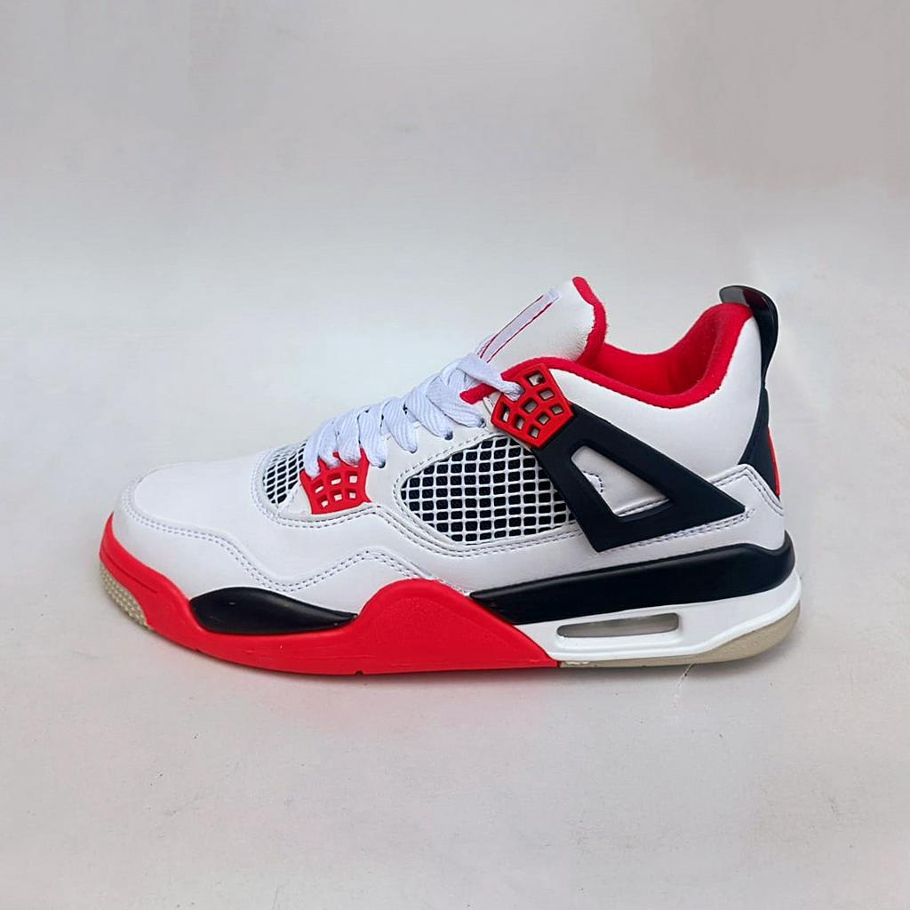 Sepatu Olahraga Sepatu Basket AJ 4 Retr0 og FIRE RED WHITE PREMIUM