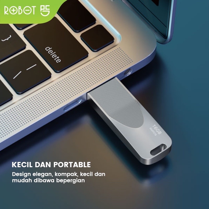 ROBOT USB Flashdisk RMF508 8 GB / RMF516 16 GB All Metal High Speed Kecil dan Portable Compatible for All Windows Original - Garansi 1 Tahun