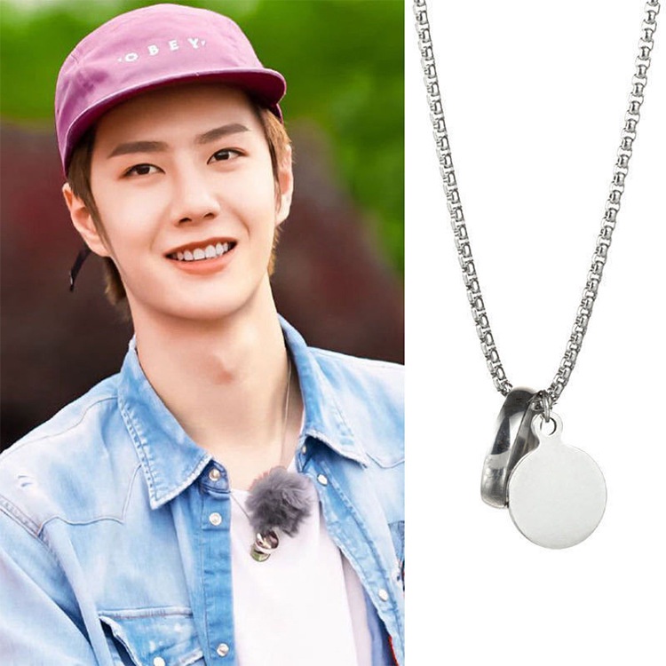 Gaya yang sama seperti Wang Yibo memakai cincin kalung wanita anggun online influencer Hip Hop beber