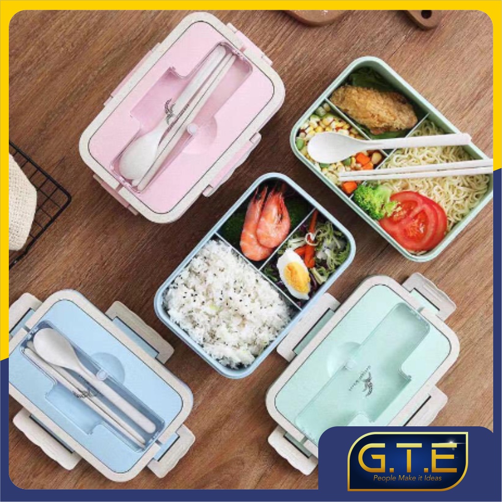 Lunch Box Set Kotak Bekal Makan Jerami Gandum kotak makan Anti Tumpah Free Sendok dan Garpu