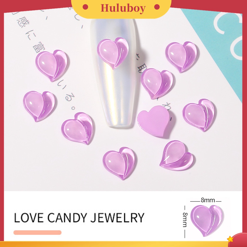 Huluboy Huluboy♡ 10 Pcs Perhiasan Kuku Bentuk Permen Hati Bahan Resin Untuk Anak Perempuan