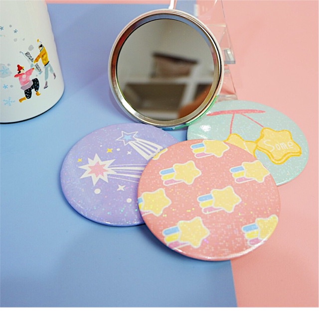 Cermin Bulat Karakter/Kaca Cermin Make Up Mini/Travelling Motif