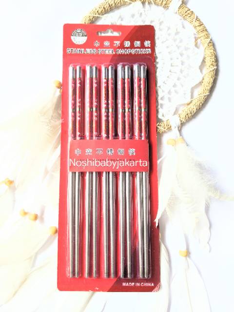 5 PASANG Sumpit / chopsticks stainless steel