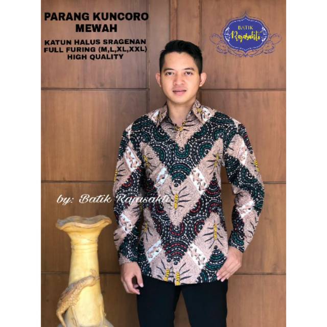 Batik Solo PARANG KUNCORO MEWAH Kemeja Pria Katun Halus Sragenan Full Furing