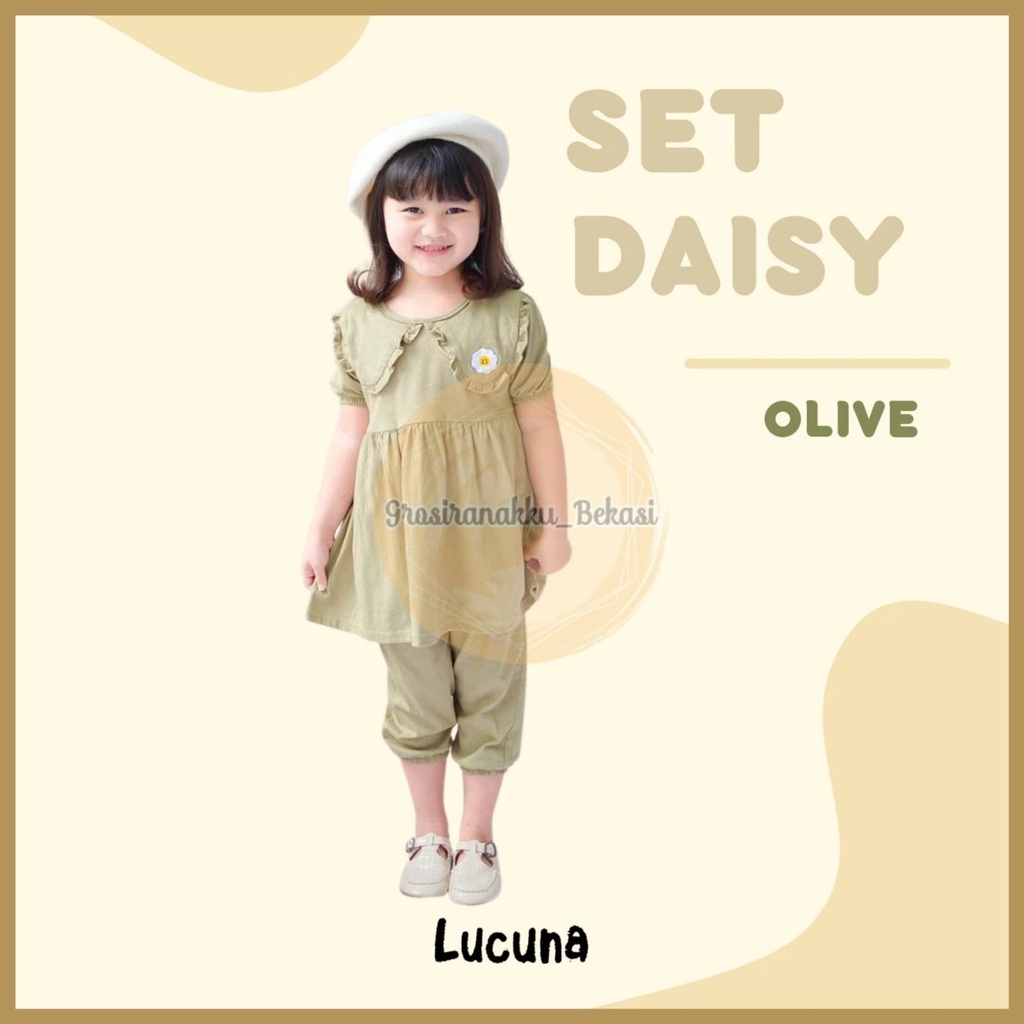 Setelan Anak Lucuna Daisy Warna Olive 1-5tahun