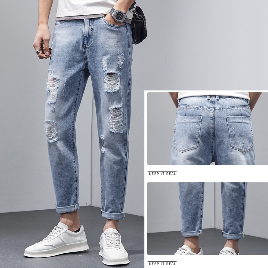 Celana jeans pria dewasa celana slim fit pria celana jeans panjang cowok Celana jeans sobek pria Celana pencil pria