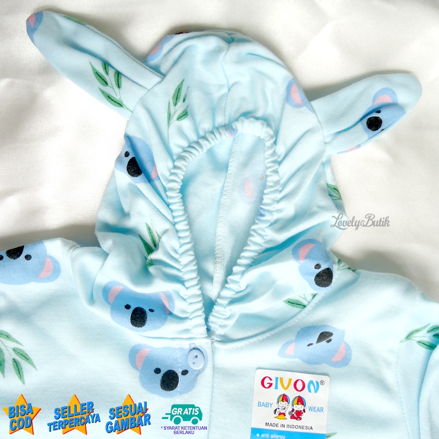 Jumper Hoodie Kaos Bayi New Born Baju Baby Cewek Cowok Lengan Panjang Kancing 0 sampai 3 Bln Katun Halus - Lovelybutik