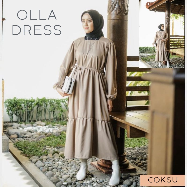 Olla Midi Dress Muslim Fashion Dress Wanita Korean Style Big Size Dress - A Line Dress - Big Collect