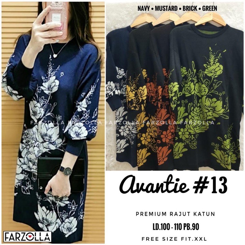 Baju Atasan Tunik Rajut Cewek Motif Bunga Daun Avantie #13 Original by Farzolla