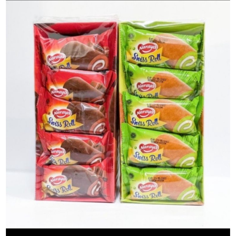 NARAYA SWISS ROLL CAKE | KUE BOLU  COKLAT & PANDAN isi 20 per pack