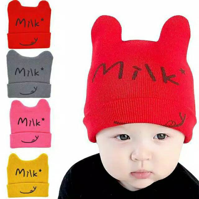 Kupluk Baby Milk , Topi Rajut Bayi Import , Topi Bayi Milk