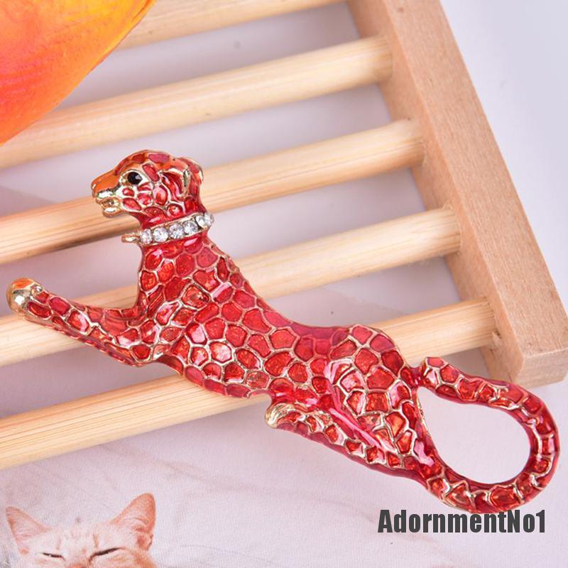 (Adornmentno1) Bros Pin Desain Leopard Merah Hias Kristal Untuk Wanita