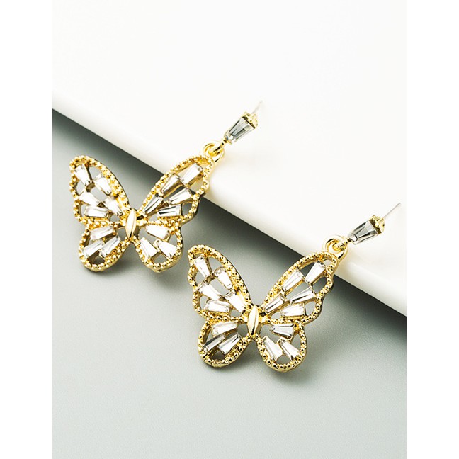 LRC Anting Tusuk Fashion Golden Butterfly Alloy Diamond Cutout Earrings K69822