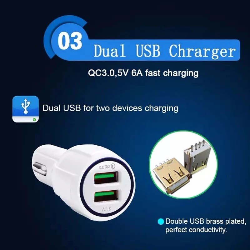 USB Casan Mobil Charger Mobil Fast Charging 3.0 3.1A 2 Port QUALCOMM