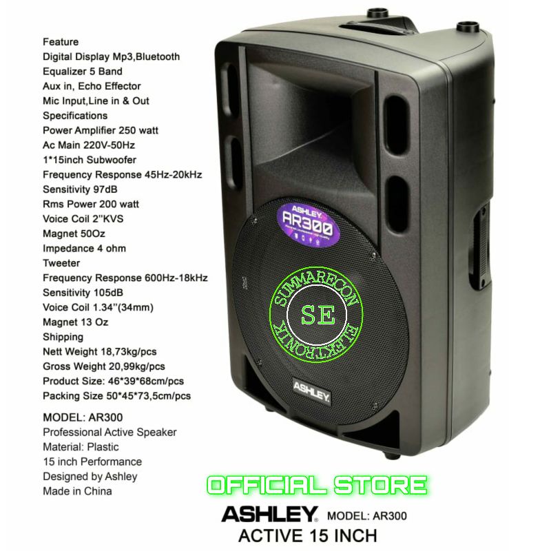 speaker aktif 15 inch original ashley ar 300 spraker avtive original bluetooth 15 inch