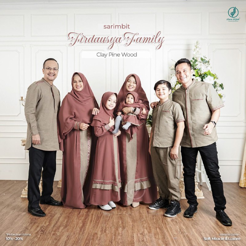 SARIMBIT FIRDAUSYA FAMILY SERIES CLAY PINE WOOD  ORIGNAL BY ALWA HIJAB SERAGAM KELUARGA LEBARAN GAMI