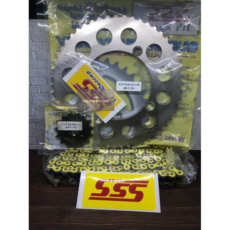 Gearset SSS 428 Rantai HSB Kuning-Yellow KLX
