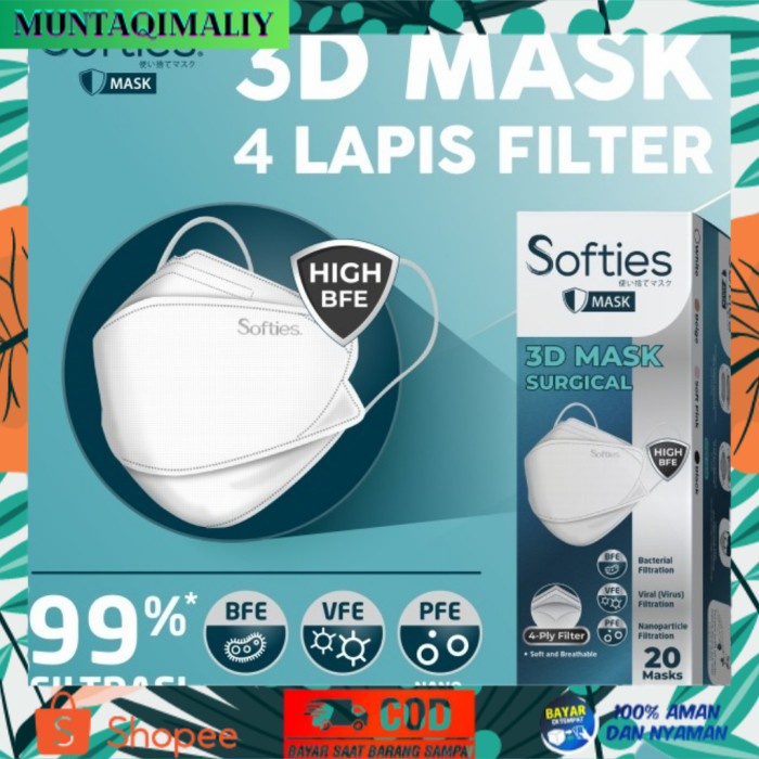 [TERBARU] Softies 3D MASK SURGICAL 4ply isi 20/Masker Medis KF94 softies 4 ply - Putih