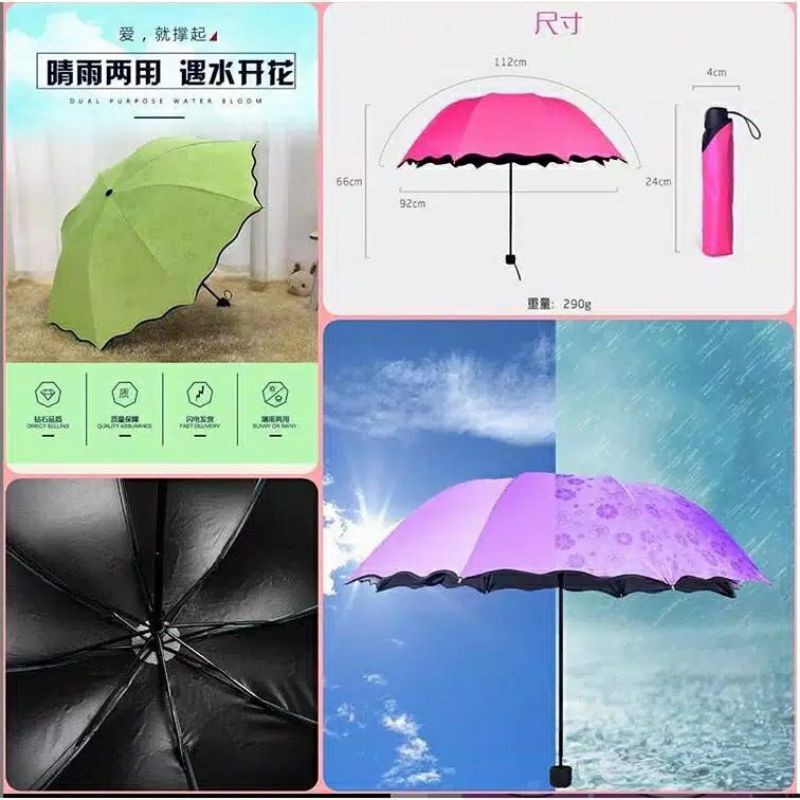 magic umbrella payung lipat 3D ajaib muncul motif jika basah anti UV