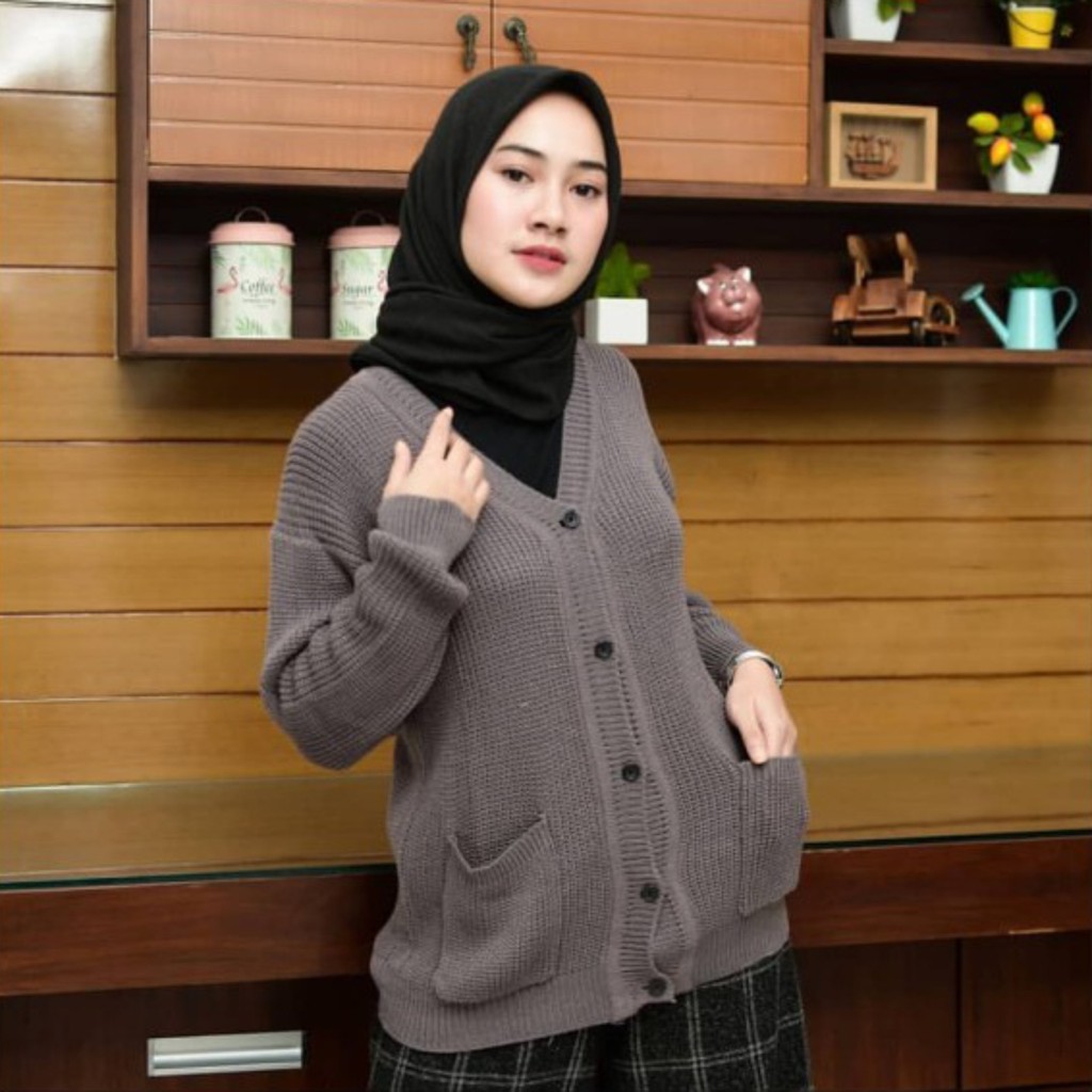 Oversize Cardigan Sweater Rajut Wanita Tebal 7 Gate Premium / Merissa Outher Cardi-BURGUNDY