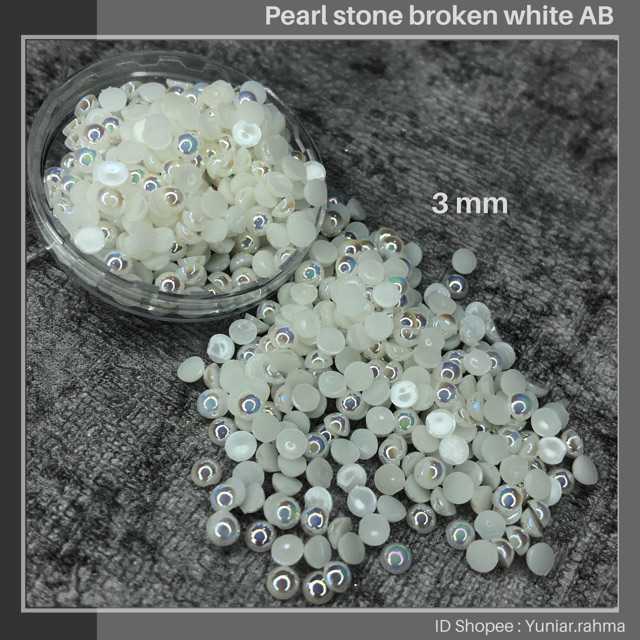 Pearl stone BROKEN WHITE AB Size 2,3,4,5mm , half pearl , nail art , mutiara belah