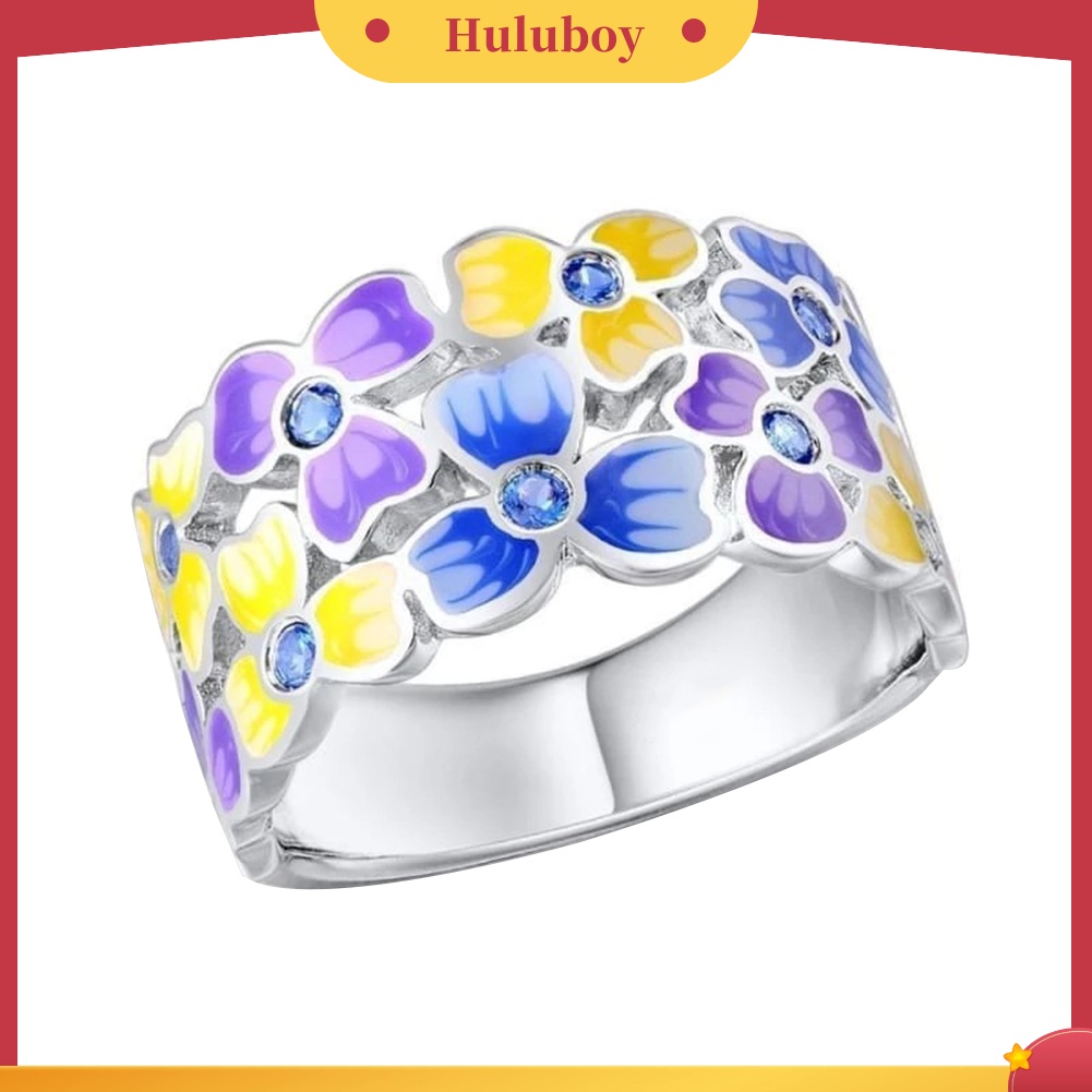 Hu Hu Hu Hu Hu Alat Bantu Pasang Kacamata♡ Cincin Enamel Bentuk Bunga Aksen Berlian Imitasi Untuk Wanita