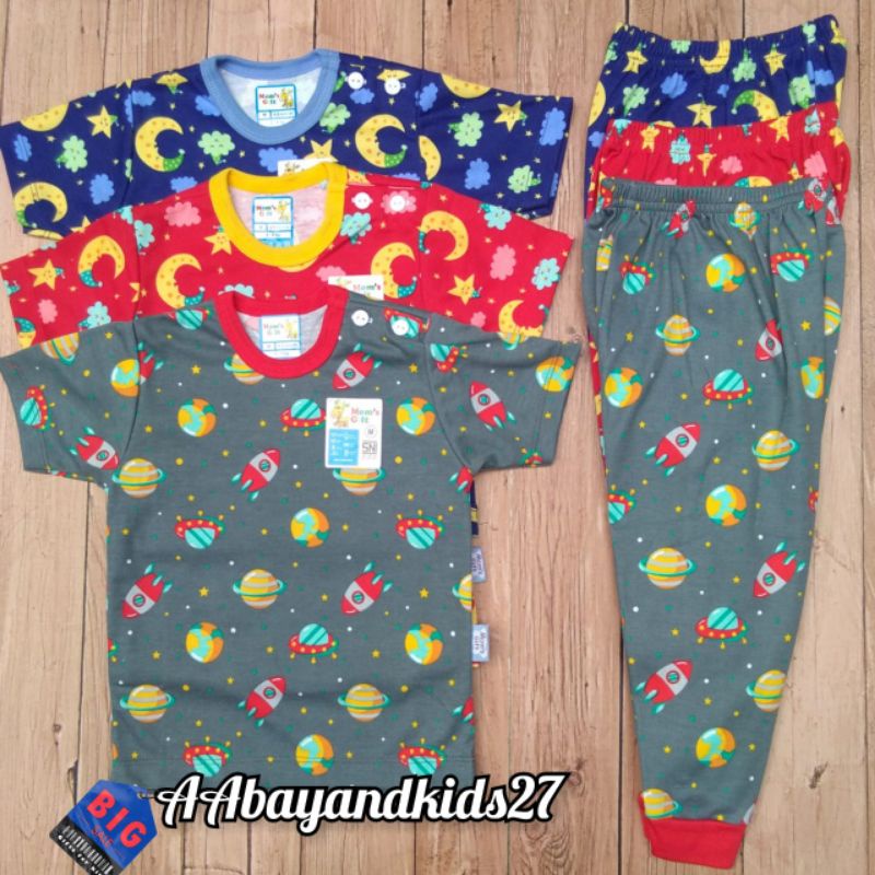 DAPAT 3 STEL!!! MOM'S GIFT Setelan Baju Pendek Kancing Bahu Celana Panjang Ukuran S M L XL SNI