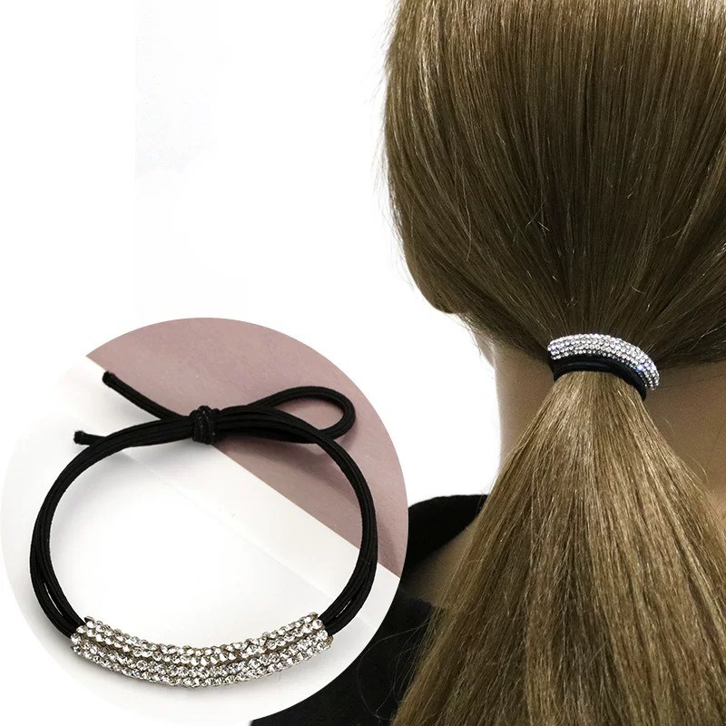 Ikat Rambut Korean Style Murah Rhinestone Hitam Elastis Gelang Tangan Permata Kunciran Karet Aksesoris Rambut Wanita Hair Ties