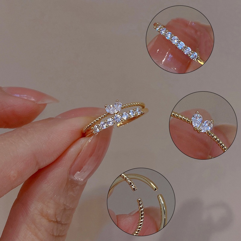 Cincin Titanium Korea Kristal Berlian Jari Telunjuk Desain Hati Ukuran Kecil cincin titanium Wanita