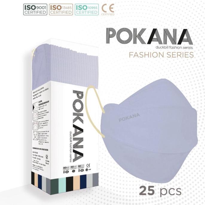 Best Seller Masker Pokana Fashion Series - Duckbill - 25Pcs - 4 Ply - Lilac X Beige