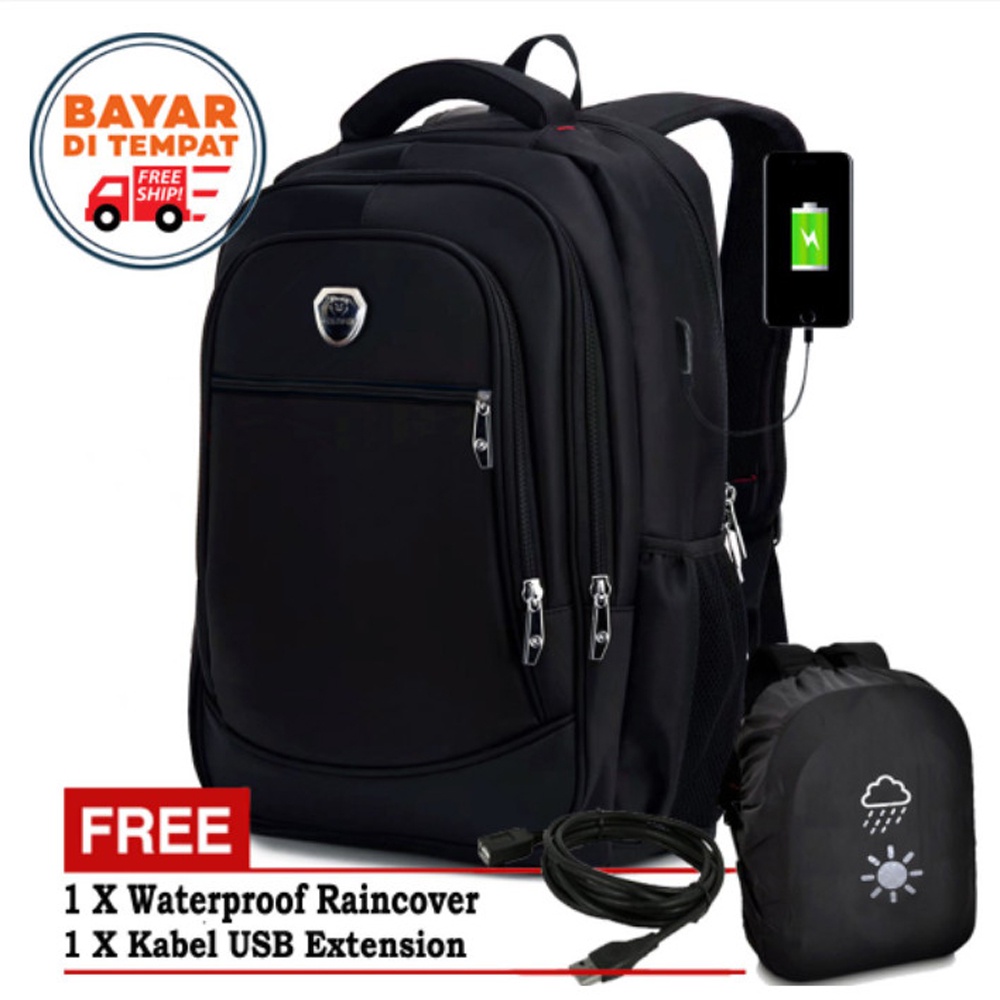 SHOPEE 6.6 SUPER SALE!! Tas Ransel Pria Polo Power P-14005 Tas USB Backpack Laptop Original Import - Bonus USB + Raincover