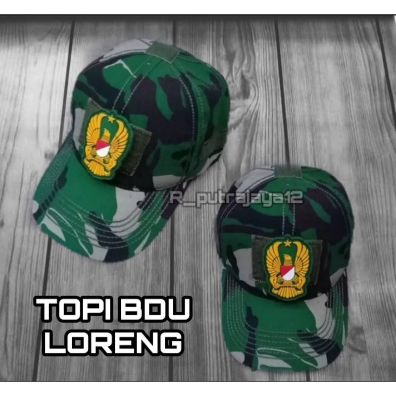 Topi army velcro, topi tactical bdu loreng . logo hanya pemanis tanpa tempelan