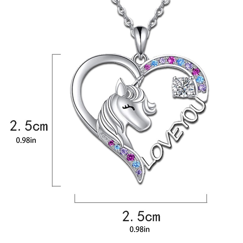 Kalung Bentuk Unicorn Hati Bahan Zirkon Gaya Korea Untuk Wanita