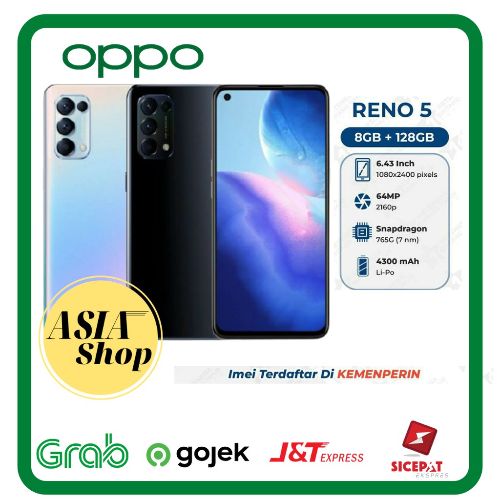 OPPO RENO 5 RAM 8/128 | 50W SUPERVOOC CHARGING | AMOLED 90Hz Display | NFC | GARANSI RESMI 1 TAHUN