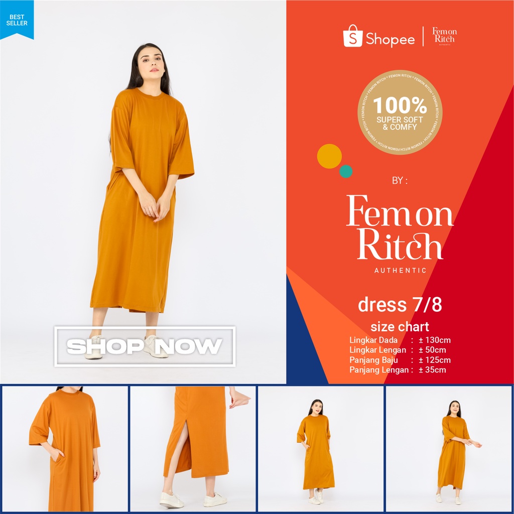 Atasan Dress Oversize Wanita Muslim 7/8 LD130 super comfy Dark Mustard