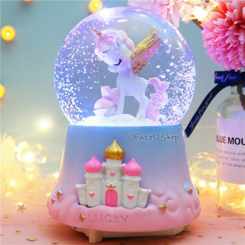 Kotak Musik UNICORN Snowball Star Moon Rainbow Pajangan Little Pony Pelangi Bola Kristal Salju Waterball Kado Anak Hadiah Sweet Seventeen Souvenir Valentine Hampers Ultah