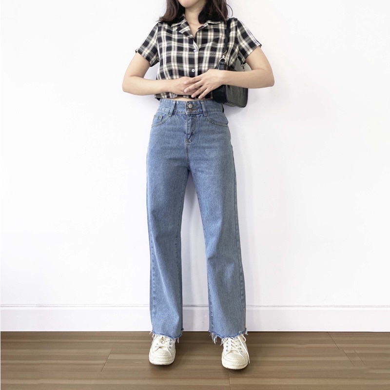 T88 18TOWN Loose Jeans /  Celana Jeans Panjang Model Longgar  / kulot High Waist Gaya Korea murah da