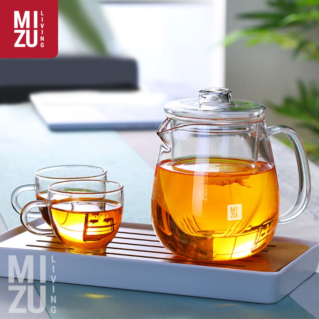 MIZU TEIERA Glass Infuser Teapot 700ml Cangkir Teko Teh Kaca Dual Fungsi