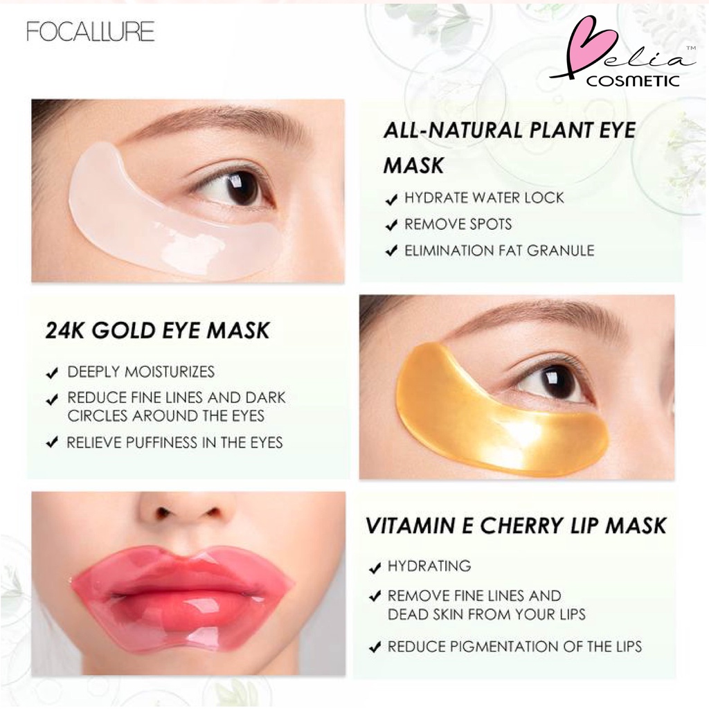 ❤ BELIA ❤ FOCALLURE Forever Young Collagen Crystal Hydra-Gel Eye Mask FASC01 FASC02 | 24K Gold Pure Luxury Eye Mask | Moisturizing Lip Mask | Vitamin E Cherry Lip Mask &amp; Eye mask Skin Care | BPOM