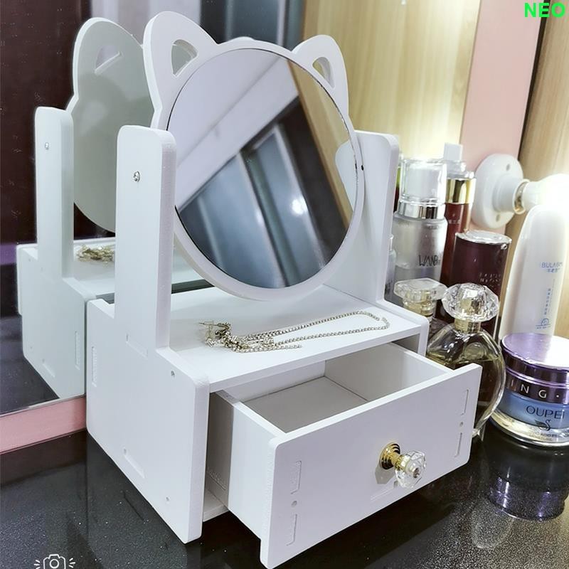 Rak Perhiasan Kalung Lemari Kosmetik mini Tempat Rias Simpan Makeup kayu ada kaca cermin Minimalis