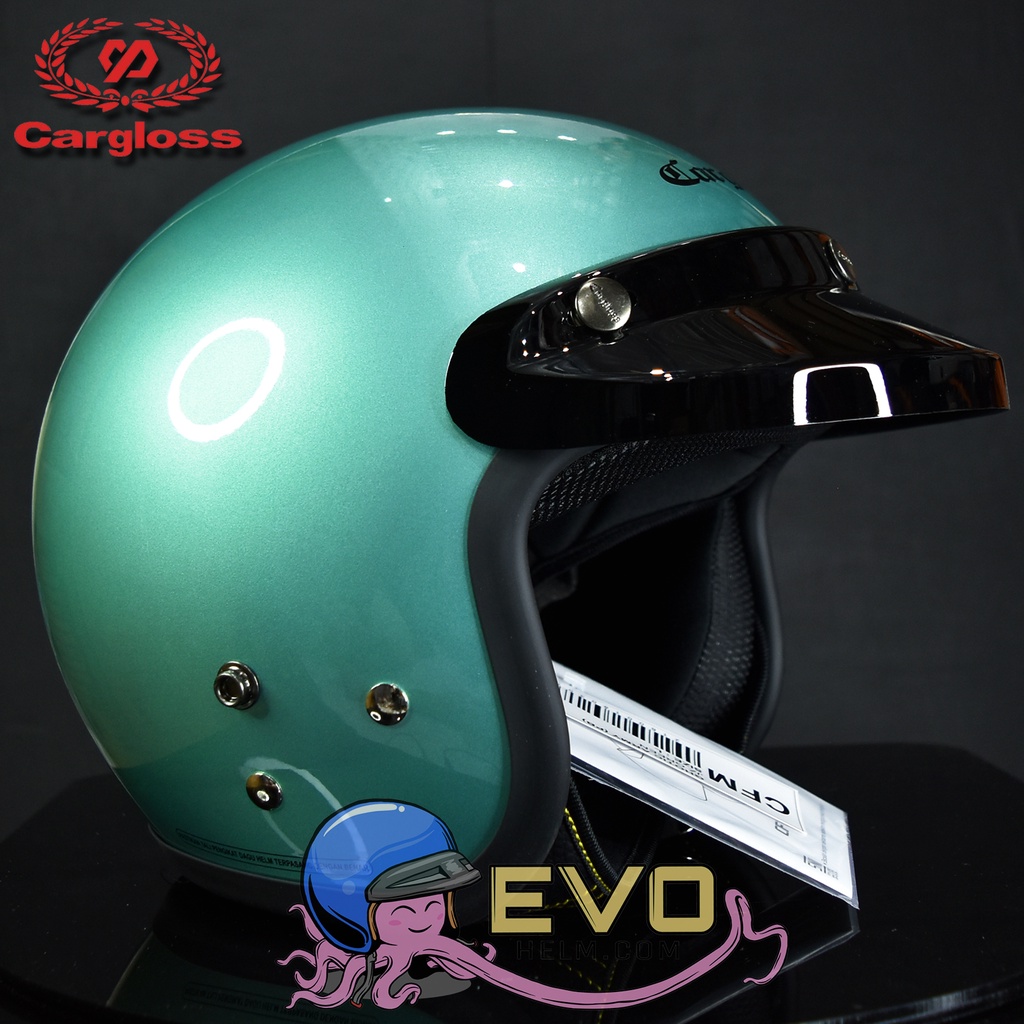 HELM CARGLOSS ORIGINAL CFM RETRO ARMY HALF FACE - HIJAU TOSCA / JZ GREEN + KACA DATAR