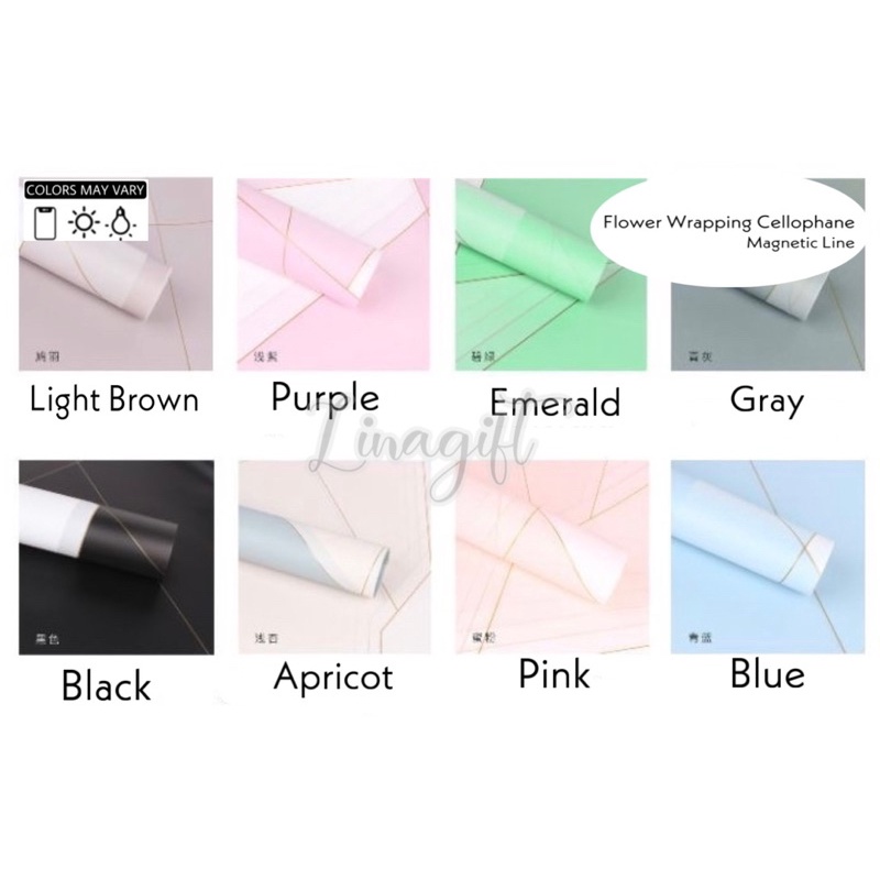 ( 5 Lembar ) MAGNETIC LINE - FLOWER WRAPPING PAPER ABSTRACT KERTAS BUNGA / BUKET BUNGA KOREAN PLASTIC CELLOPHANE FLORIST