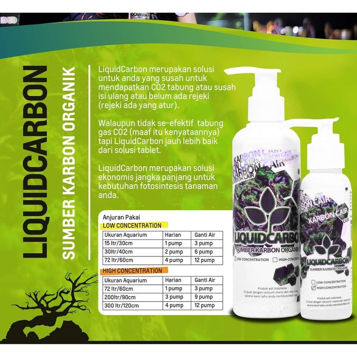 LiquidCarbon Aquascape Co2 Aquariset Karbon Cair Low &amp; Hight Concentration