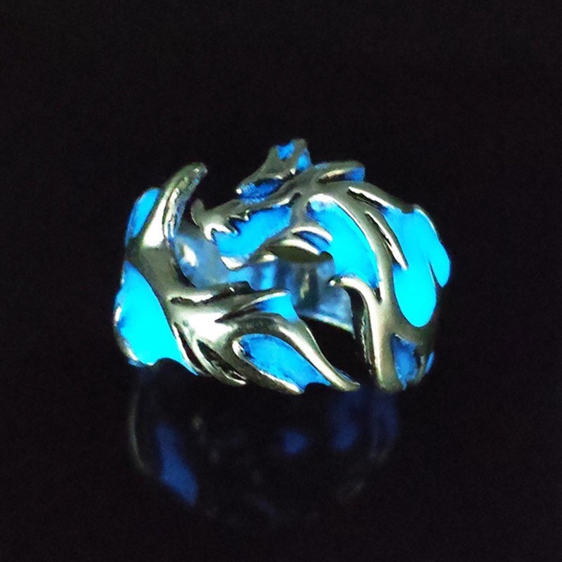 Cincin Desain Naga Luminous Glow In The Dark Gaya Vintage Untuk Pria Dan Wanita